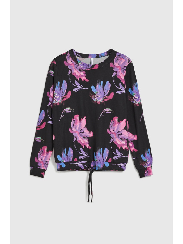Moodo Vijolično-črn cvetlični pulover