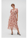 Moodo Belo-rdeče cvetlične ženske obleke Moodo