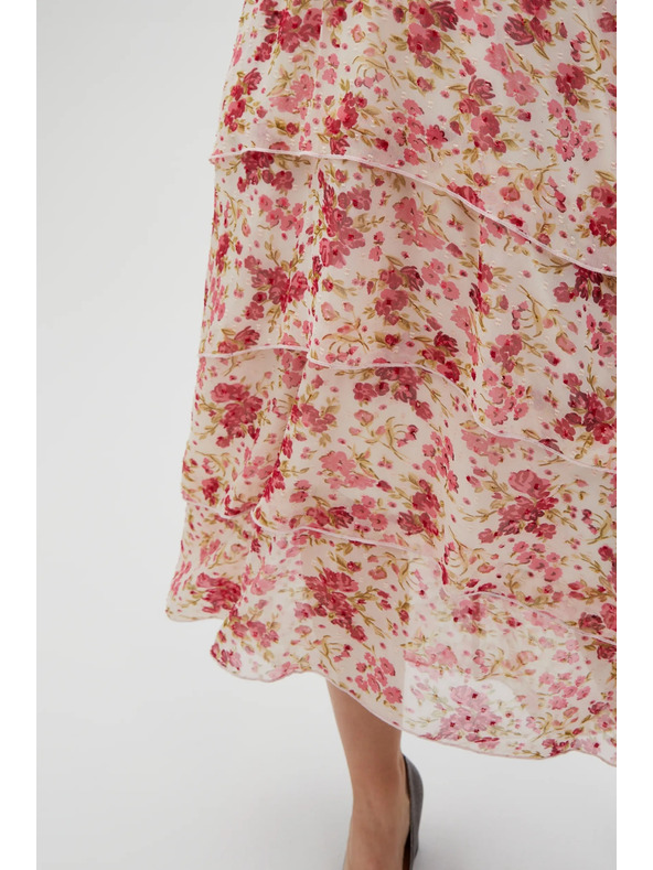 Moodo Belo-rdeče cvetlične ženske obleke Moodo