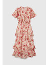 Moodo Belo-rdeče cvetlične ženske obleke Moodo