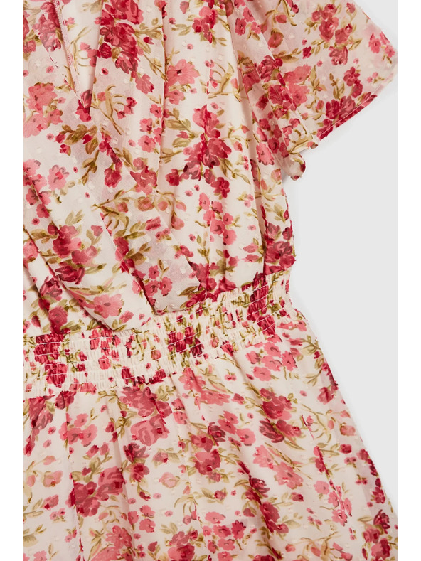 Moodo Belo-rdeče cvetlične ženske obleke Moodo