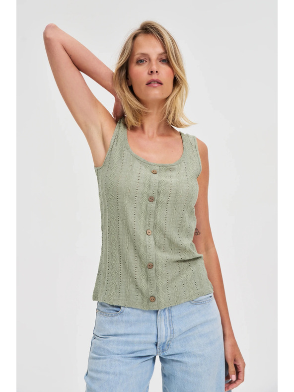 Moodo Olivno vzorčasto moško podaljšano oblačilo z gumbi