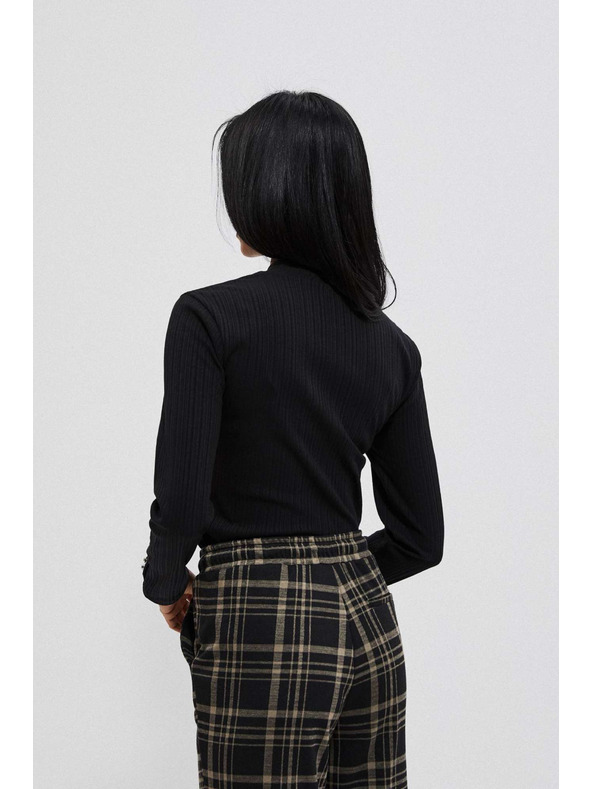 Moodo Črna rebrasta majica z dolgimi rokavi