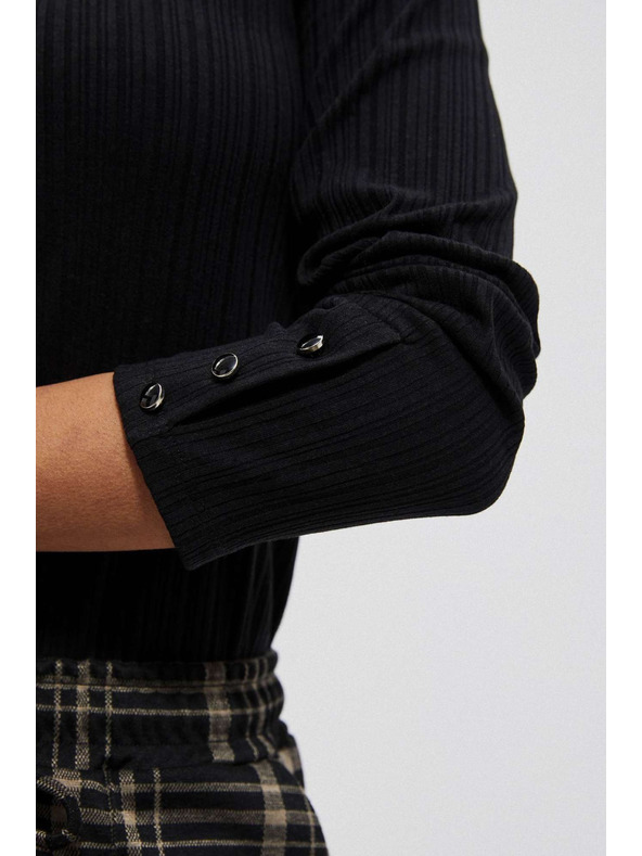 Moodo Črna rebrasta majica z dolgimi rokavi