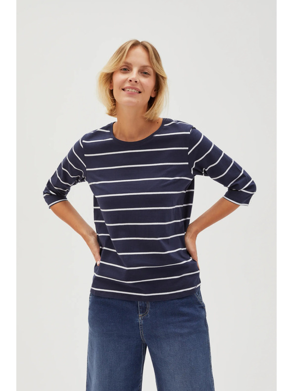 Moodo Temno modra ženska majica z dolgimi rokavi Moodo