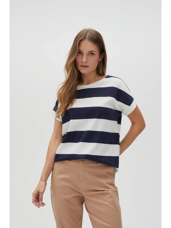 Moodo Modro-bela črtasta ženska majica Moodo