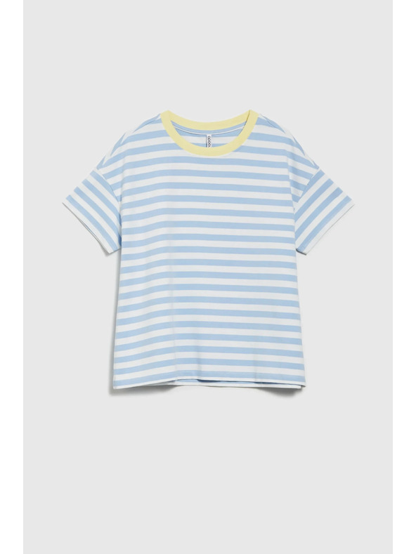 Moodo Modro-bela črtasta majica z rumenim ovratnikom