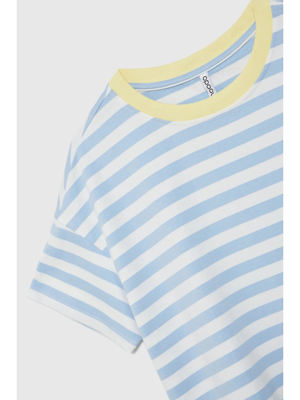 Moodo Modro-bela črtasta majica z rumenim ovratnikom