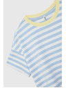 Moodo Modro-bela črtasta majica z rumenim ovratnikom