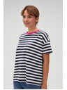 Moodo Modro-bela črtasta majica z rožnatim ovratnikom