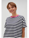 Moodo Modro-bela črtasta majica z rožnatim ovratnikom