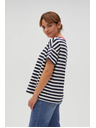 Moodo Modro-bela črtasta majica z rožnatim ovratnikom