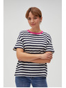 Moodo Modro-bela črtasta majica z rožnatim ovratnikom