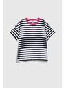 Moodo Modro-bela črtasta majica z rožnatim ovratnikom