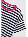 Moodo Modro-bela črtasta majica z rožnatim ovratnikom