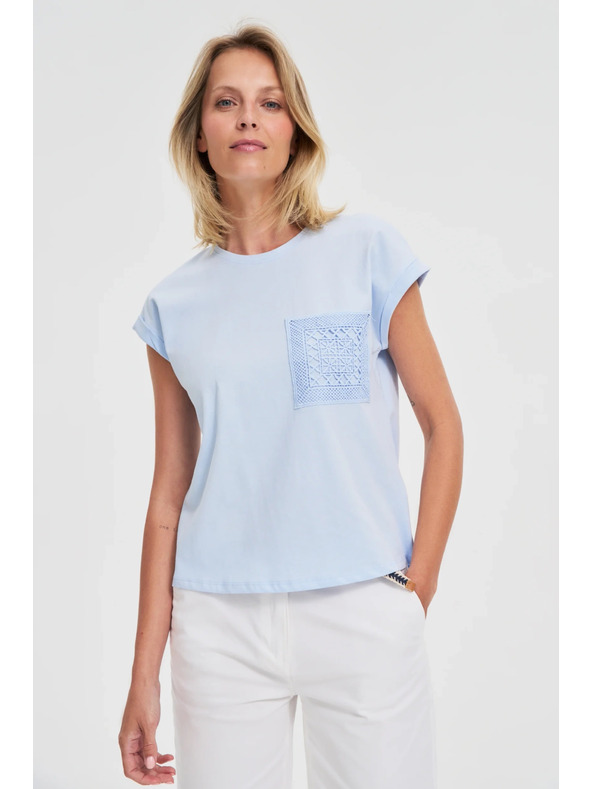 Moodo Svetlo moder bombažen top z žepom