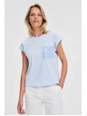 Moodo Svetlo moder bombažen top z žepom