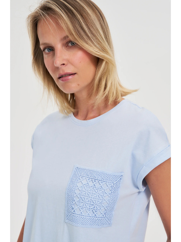 Moodo Svetlo moder bombažen top z žepom