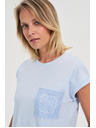 Moodo Svetlo moder bombažen top z žepom