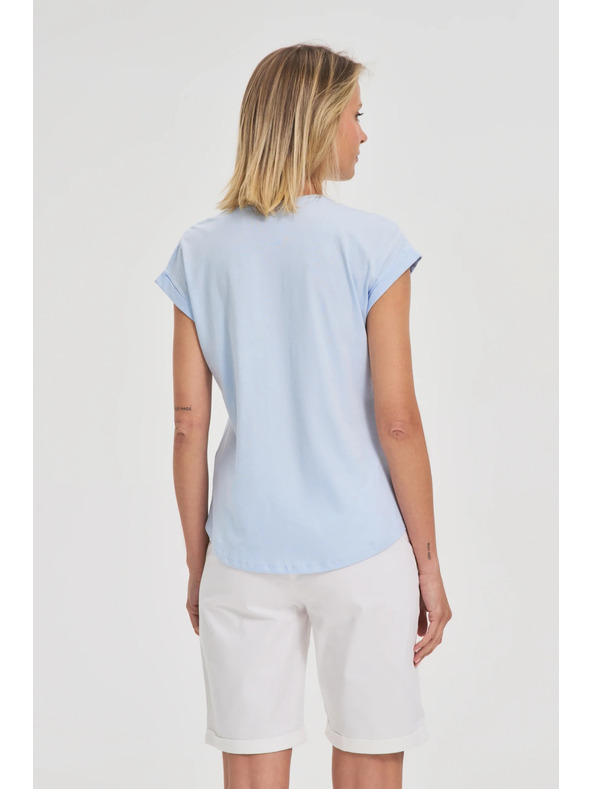 Moodo Svetlo moder bombažen top z žepom