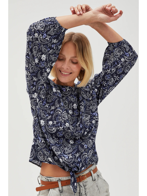 Moodo Temno modra vzorčasta ženska bluza