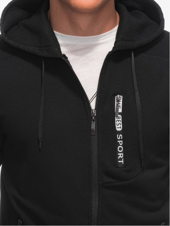 Edoti Črna moška jopa s kapuco na zadrgo Edoti