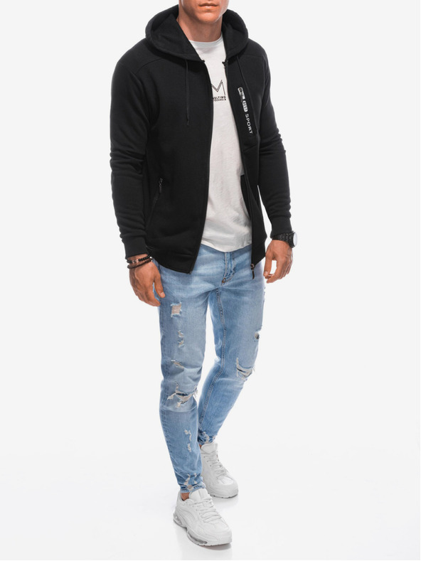 Edoti Črna moška jopa s kapuco na zadrgo Edoti