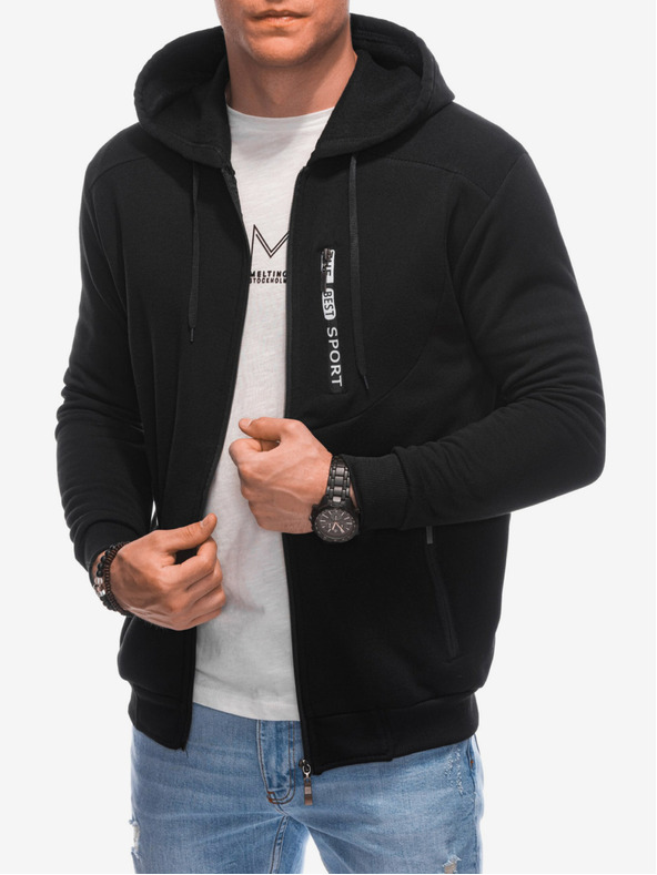 Edoti Črna moška jopa s kapuco na zadrgo Edoti