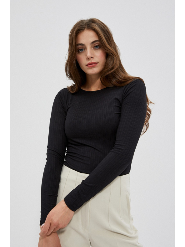 Moodo Črno žensko majico z dolgimi rokavi
