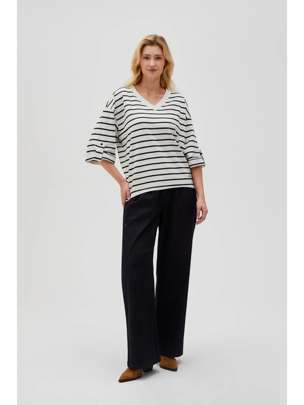 Moodo Črtasto belo-črno ohlapno majico
