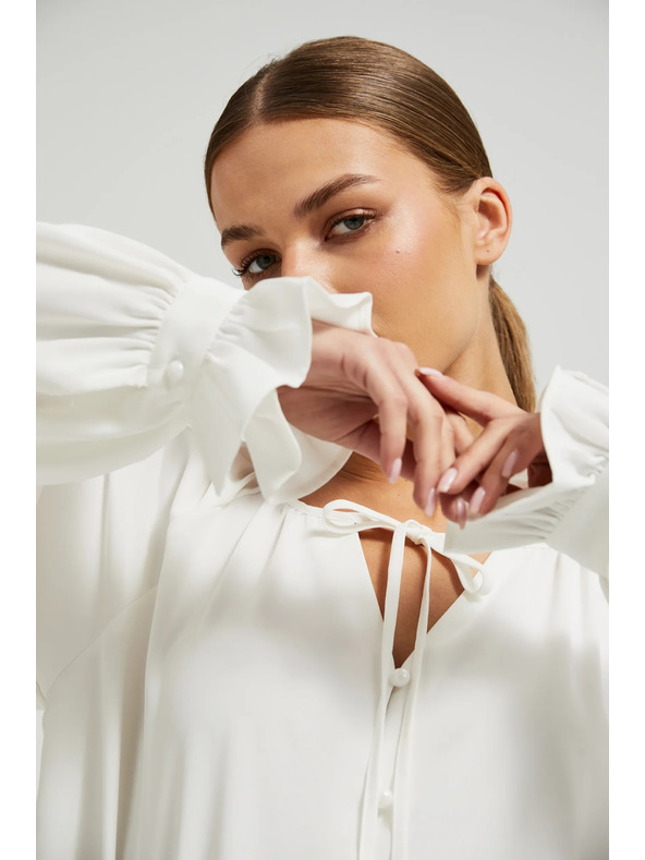 Moodo Bela ženska bluza z volani