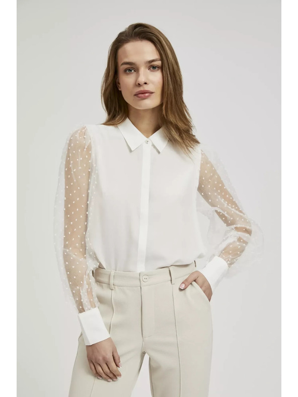 Moodo Bela srajca s prosojnimi rokavi