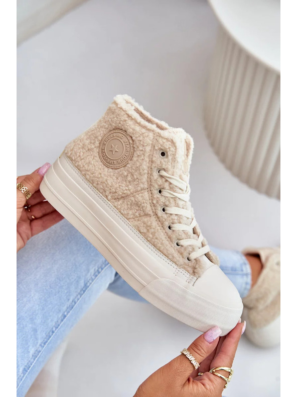 BIG STAR SHOES Toplo podložene ženske superge z volnenim krznom Big Star bež