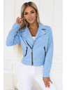 numoco Svetlo modra semiš motoristična jakna z dolgimi rokavi in zadrgami