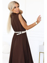 numoco Elegantne midi srajčne obleke z zlatimi gumbi in pasom - čokoladna barva