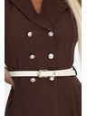 numoco Elegantne midi srajčne obleke z zlatimi gumbi in pasom - čokoladna barva