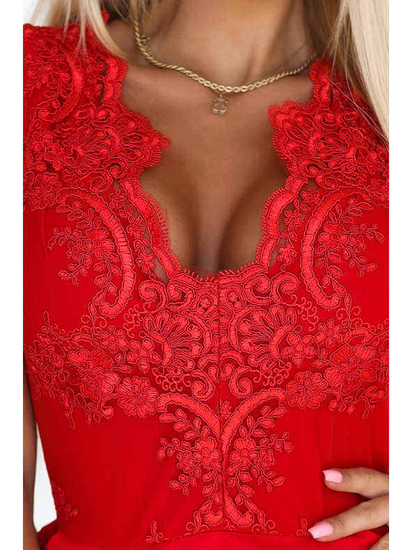numoco Rdeče koktajl obleke CHARLOTTE s čipkastim izrezom