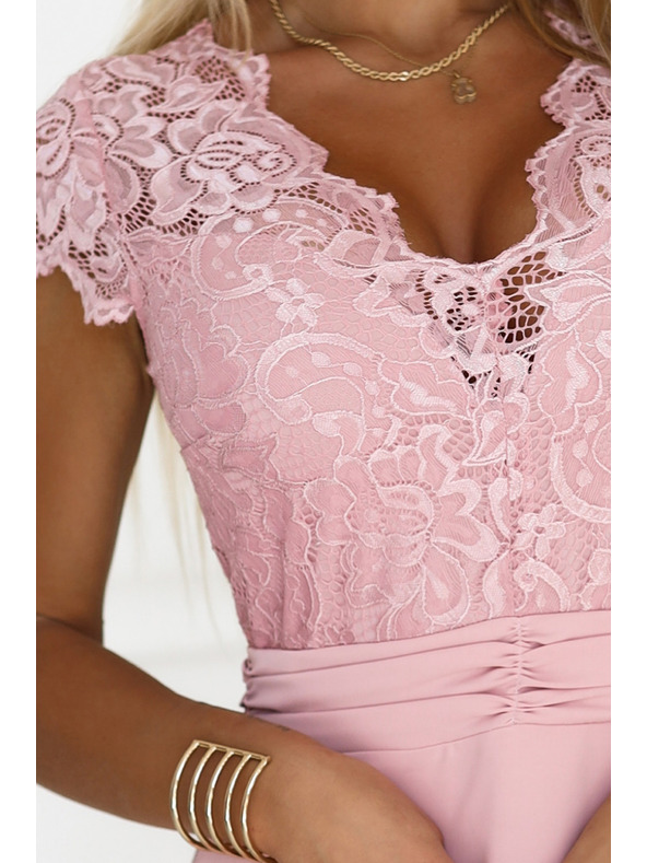 numoco Svetlo rožnate šifon obleke z čipkastim izrezom