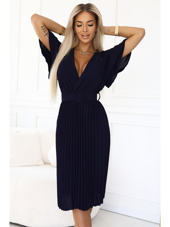 numoco Nagubane midi obleke z zavihkom in širokim pasom