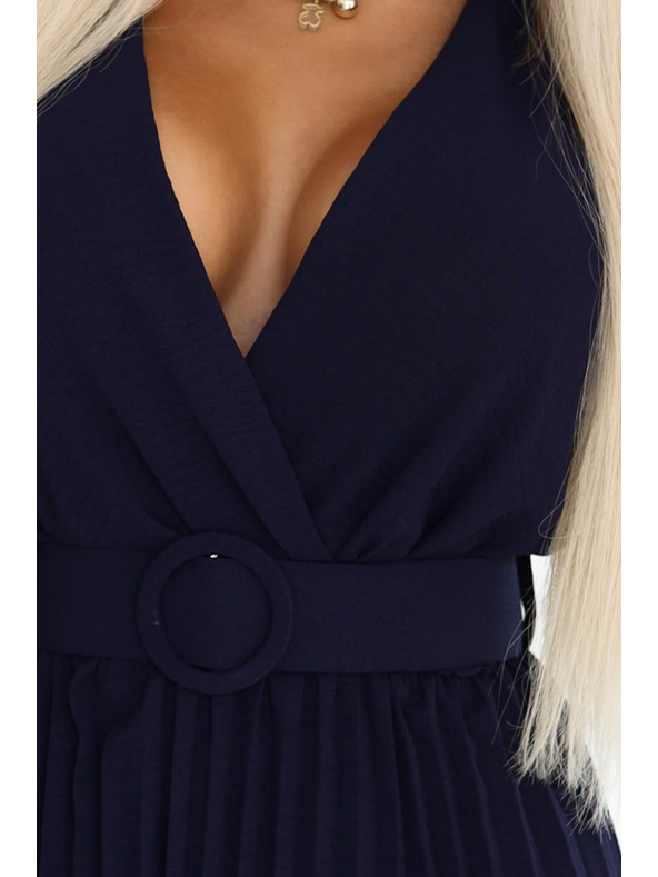 numoco Nagubane midi obleke z zavihkom in širokim pasom