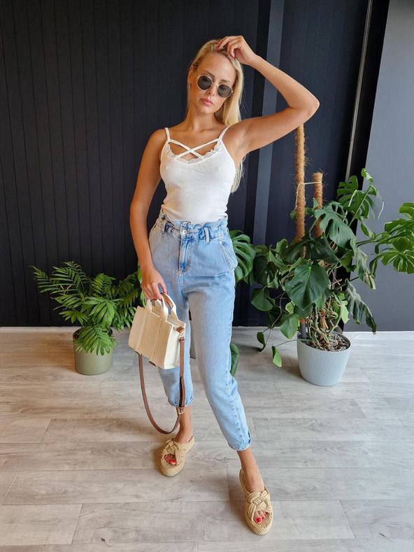 Edoti Špageti top z čipko in črtami