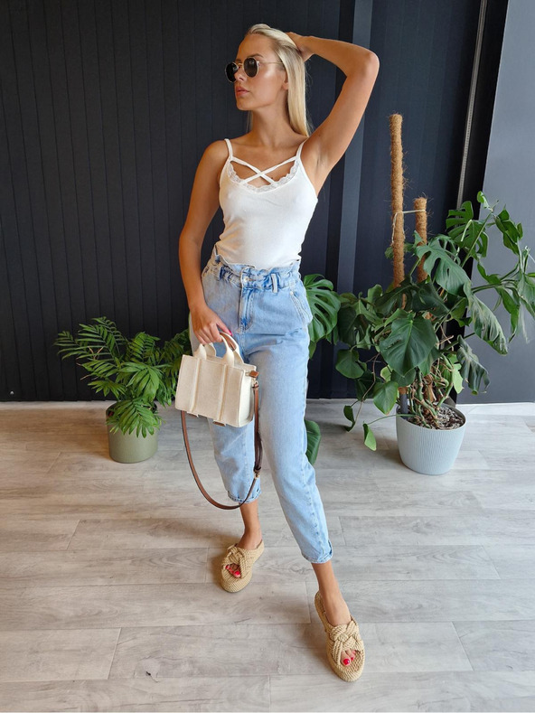 Edoti Špageti top z čipko in črtami