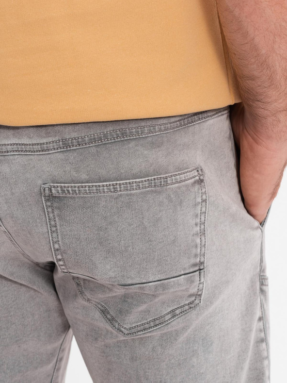 Ombre Clothing Moške jeans kratke hlače z okrasnim šivom - svetlo sive