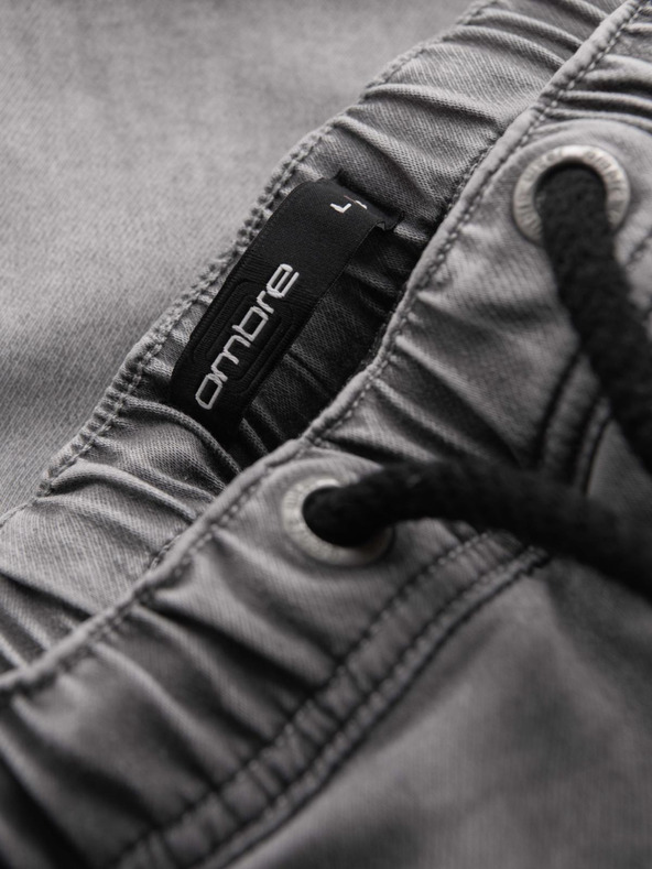 Ombre Clothing Moške jeans kratke hlače z okrasnim šivom - svetlo sive