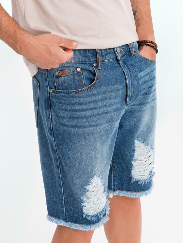 Ombre Clothing Moške jeans kratke hlače z luknjami in raztrganinami - modre