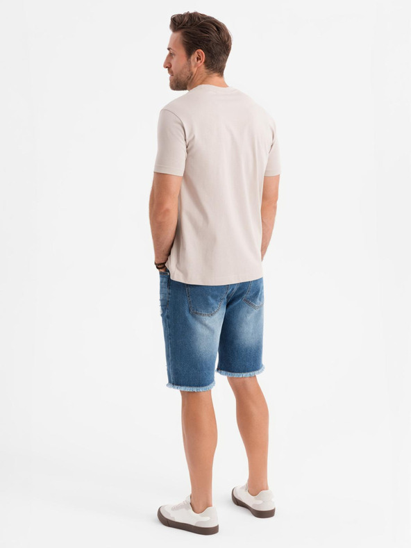 Ombre Clothing Moške jeans kratke hlače z luknjami in raztrganinami - modre