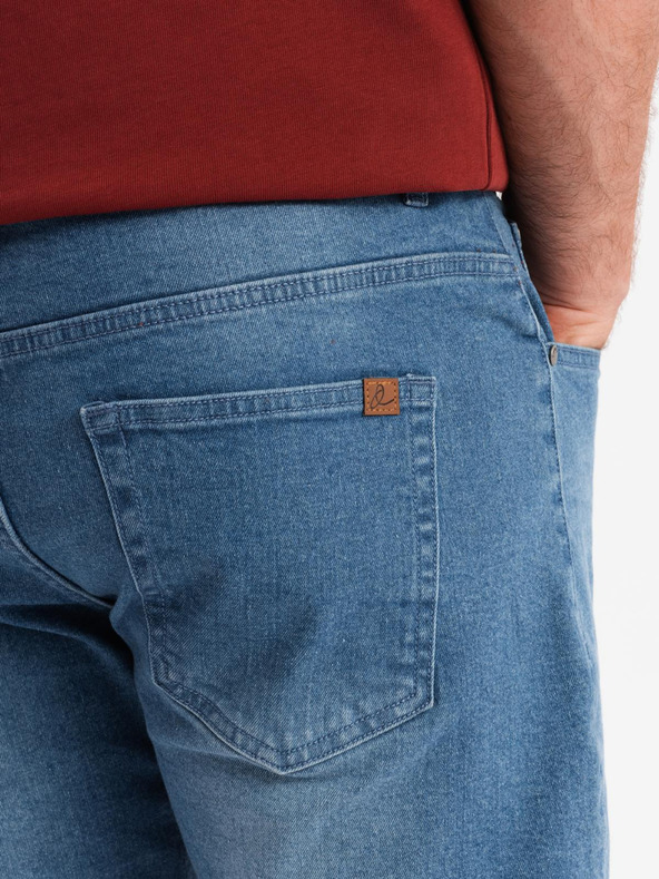 Ombre Clothing Moške jeans kratke hlače z zavihano hlačnico - modre