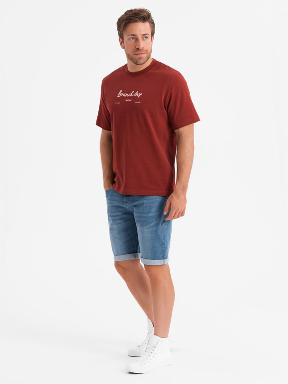 Ombre Clothing Moške jeans kratke hlače z zavihano hlačnico - modre