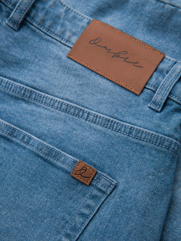 Ombre Clothing Moške jeans kratke hlače z zavihano hlačnico - modre