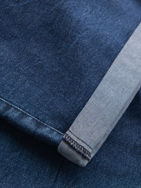 Ombre Clothing Moške jeans kratke hlače z zavihano hlačnico - temno modre